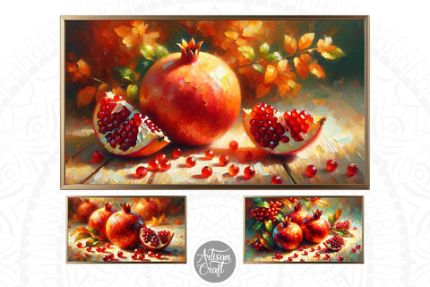 Pomegranate Frame TV art, pomegranate still life painting Digital Pattern Artisan Craft SVG 