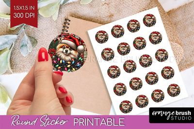 Pomeranian Christmas Dog Printable Stickers Sublimation OrangeBrushStudio 