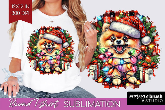 Pomeranian Christmas Dog Round Tshirt PNG Sublimation OrangeBrushStudio 