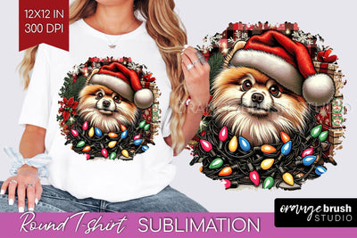 Pomeranian Christmas Dog Round Tshirt PNG Sublimation OrangeBrushStudio 