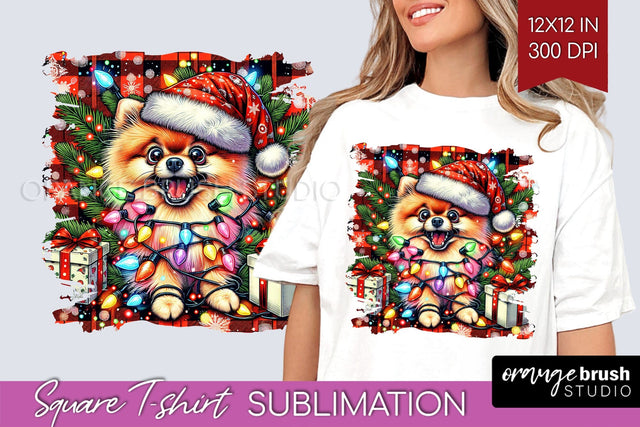 Pomeranian Christmas Dog Square Tshirt PNG Sublimation OrangeBrushStudio 