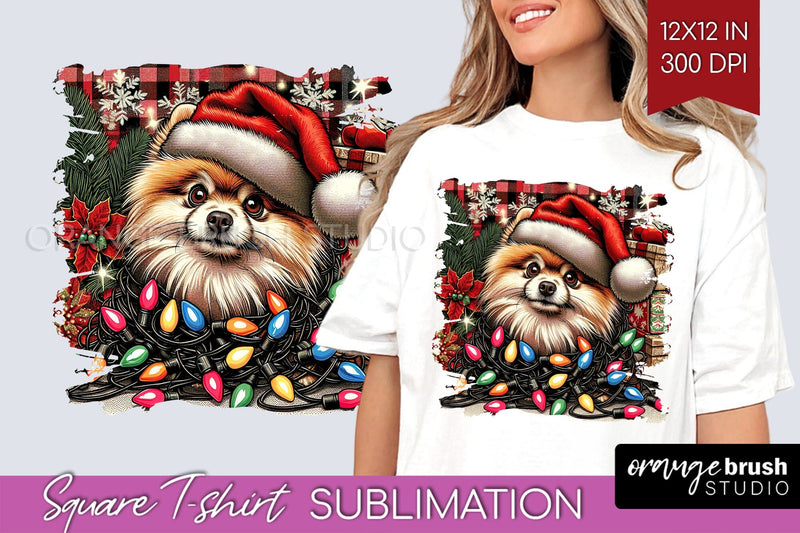 Pomeranian Christmas Dog Square Tshirt PNG Sublimation OrangeBrushStudio 