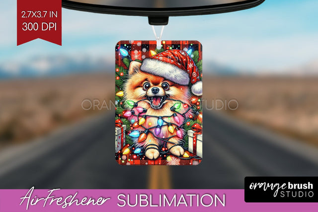 Pomeranian Funny Christmas Dog Air Freshener Sublimation OrangeBrushStudio 