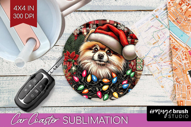 Pomeranian Funny Christmas Dog Car Coaster Sublimation OrangeBrushStudio 