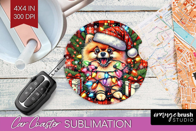 Pomeranian Funny Christmas Dog Car Coaster Sublimation OrangeBrushStudio 