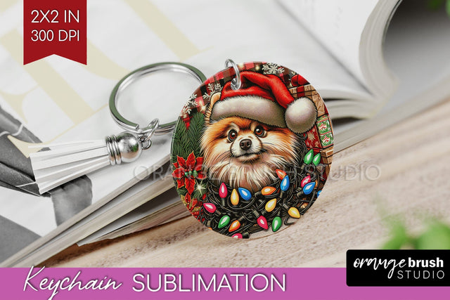 Pomeranian Funny Christmas Dog Keychain PNG Sublimation OrangeBrushStudio 