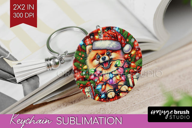 Pomeranian Funny Christmas Dog Keychain PNG Sublimation OrangeBrushStudio 