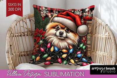 Pomeranian Funny Christmas Dog Pillow Cover Sublimation OrangeBrushStudio 