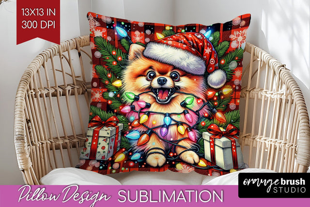 Pomeranian Funny Christmas Dog Pillow Cover Sublimation OrangeBrushStudio 