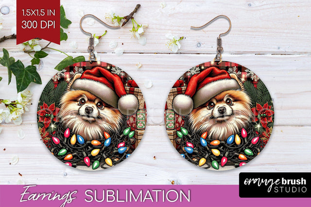 Pomeranian Funny Christmas Dog Round Earrings Sublimation OrangeBrushStudio 