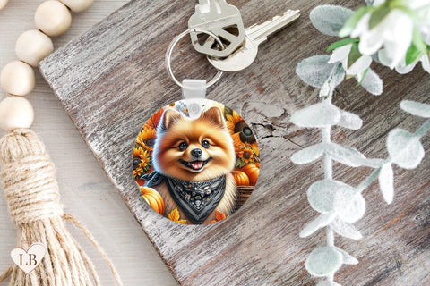 Pomeranian Keychain Sublimation, Dog Key Ring Design PNG Sublimation BijouBay 