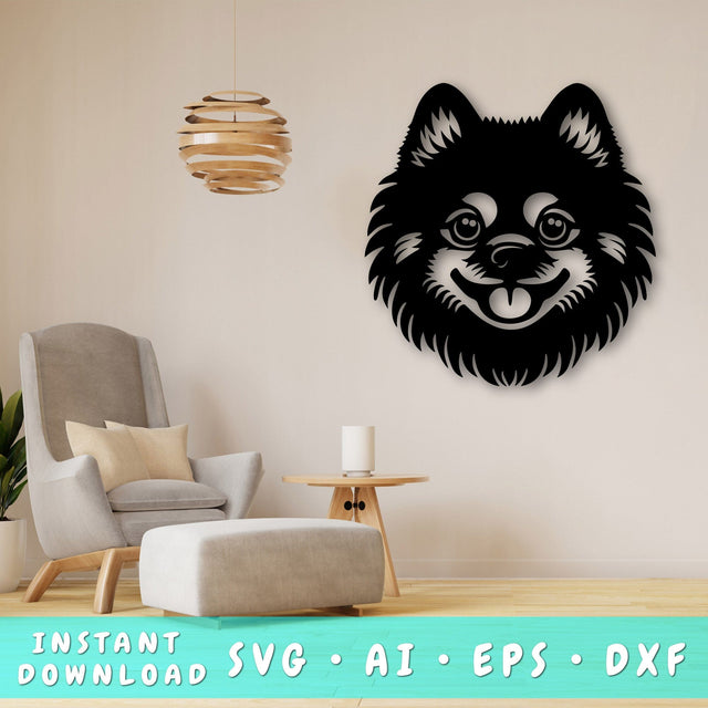 Pomeranian Laser SVG Cut File, Pomeranian Glowforge File, Pomeranian DXF, Pomeranian Wall Art SVG SVG HappyDesignStudio 