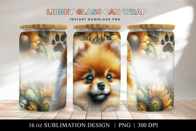 Pomeranian Libbey Glass Can Wrap, Dog Sunflower PNG Sublimation BijouBay 