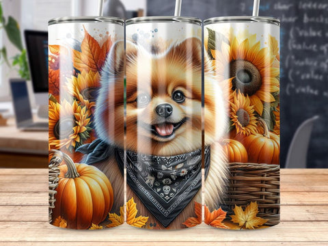 Pomeranian Tumbler Sublimation Wrap, Autumn Dog Wrap Sublimation BijouBay 