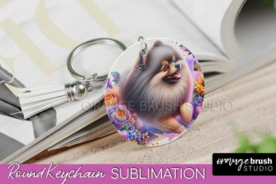 Pomeraniann Keychain - Dog mom Floral Keychain Sublimation Design Sublimation OrangeBrushStudio 