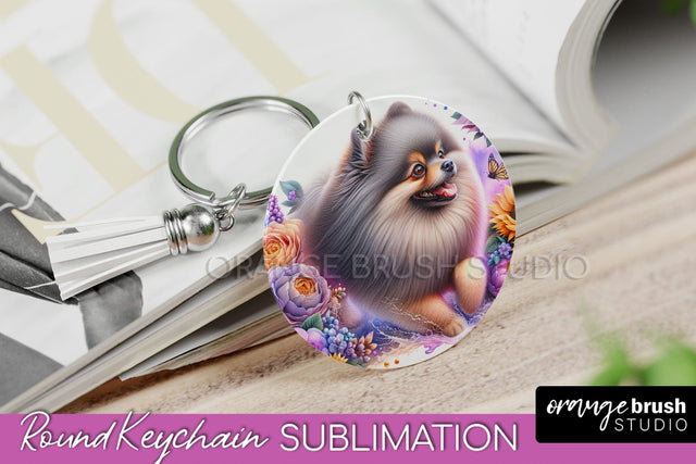 Pomeraniann Keychain - Dog mom Floral Keychain Sublimation Design Sublimation OrangeBrushStudio 