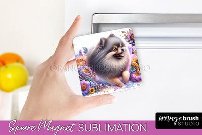 Pomeraniann Magnet Sublimation - Dog Mom Floral Magnet PNG Design Sublimation OrangeBrushStudio 