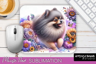 Pomeraniann Mouse Pad Design - Dog Mom Floral Mousepad Sublimation Sublimation OrangeBrushStudio 