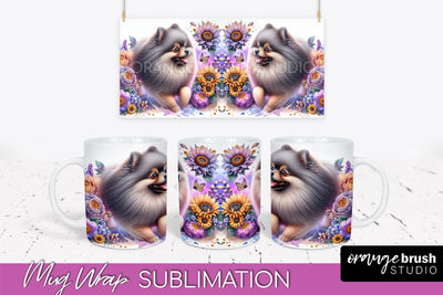 Pomeraniann Mug Wrap - Dog Mom Floral Coffee Mug PNG Sublimation Sublimation OrangeBrushStudio 