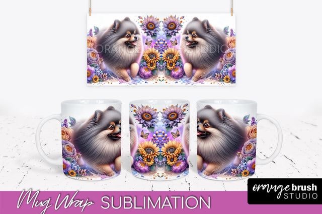 Pomeraniann Mug Wrap - Dog Mom Floral Coffee Mug PNG Sublimation Sublimation OrangeBrushStudio 
