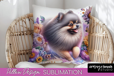 Pomeraniann Pillow Cover - Dog Mom Floral Pillow Sublimation Sublimation OrangeBrushStudio 