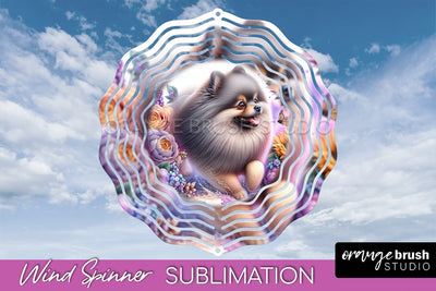 Pomeraniann Wind Spinner, Dog Mom Floral Wind Spinner Sublimation Sublimation OrangeBrushStudio 