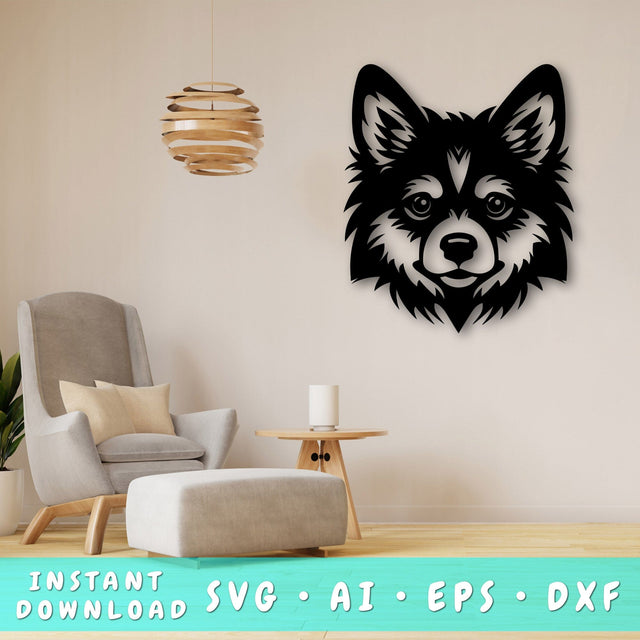 Pomsky Laser SVG Cut File, Pomsky Glowforge File, Pomsky DXF, Pomsky Wall Art SVG SVG HappyDesignStudio 