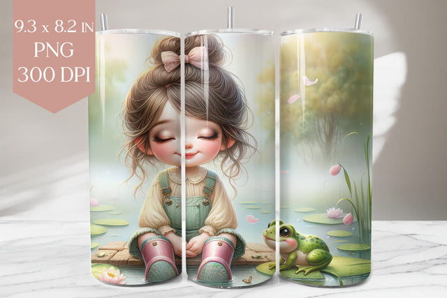 Pond Girl & Frog Tumbler Wrap PNG, 20oz Seamless Sublimation BijouBay 