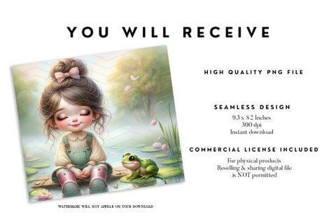 Pond Girl & Frog Tumbler Wrap PNG, 20oz Seamless Sublimation BijouBay 