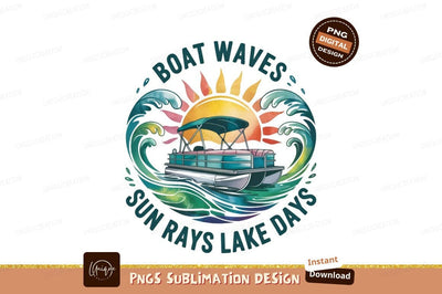 Pontoon Boat Sun Waves Sublimation Png Sublimation Designangry 