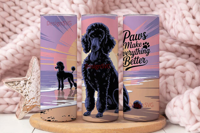 Poodle Beach Sunset 20oz Tumbler Wrap Sublimation DesignSVG 
