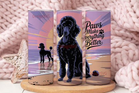 Poodle Beach Sunset 20oz Tumbler Wrap Sublimation DesignSVG 