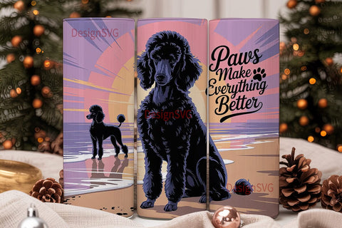 Poodle Beach Sunset 20oz Tumbler Wrap Sublimation DesignSVG 