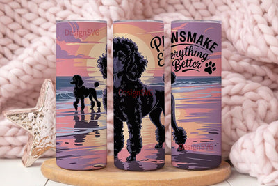Poodle Beach Sunset 20oz Tumbler Wrap Sublimation DesignSVG 