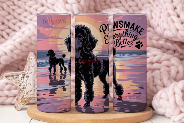 Poodle Beach Sunset 20oz Tumbler Wrap Sublimation DesignSVG 