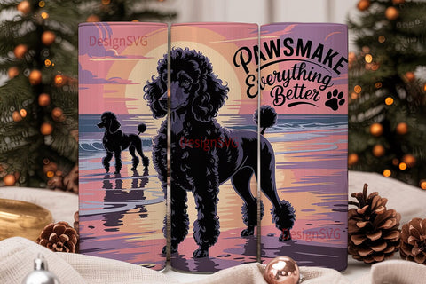 Poodle Beach Sunset 20oz Tumbler Wrap Sublimation DesignSVG 