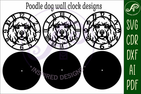 Poodle dog wall clock laser cut files, SVG SVG APInspireddesigns 