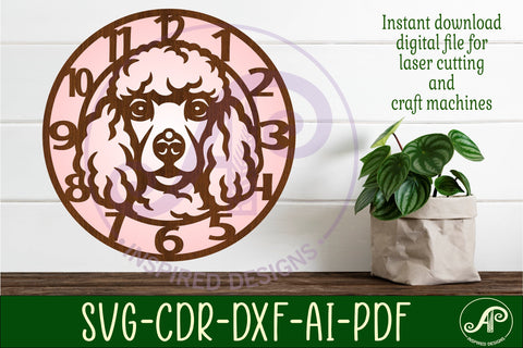 Poodle dog wall clock laser cut files, SVG SVG APInspireddesigns 