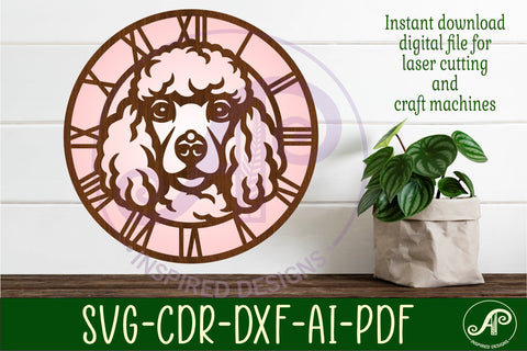 Poodle dog wall clock laser cut files, SVG SVG APInspireddesigns 