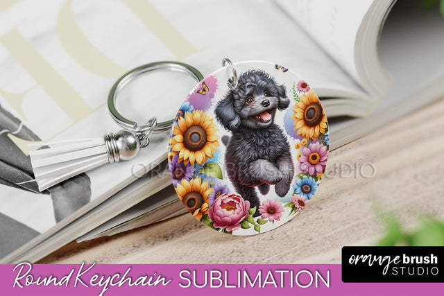 Poodle Keychain - Dog mom Floral Keychain Sublimation Design Sublimation OrangeBrushStudio 