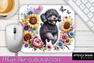 Poodle Mouse Pad Design - Dog Mom Floral Mousepad Sublimation Sublimation OrangeBrushStudio 