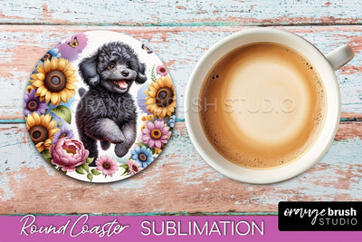 Poodle Round Coaster - Dog Mom Floral Coaster Sublimation Sublimation OrangeBrushStudio 