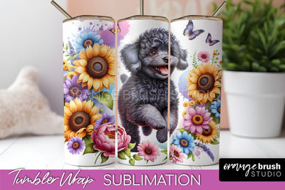 Poodle Tumbler Wrap - Dog Mom Floral Tumbler Sublimation Sublimation OrangeBrushStudio 