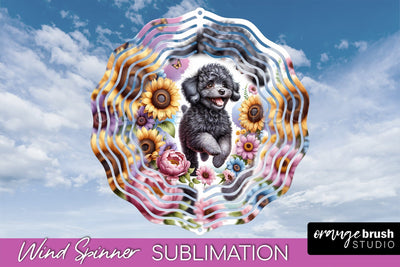 Poodle Wind Spinner, Dog Mom Floral Wind Spinner Sublimation Sublimation OrangeBrushStudio 