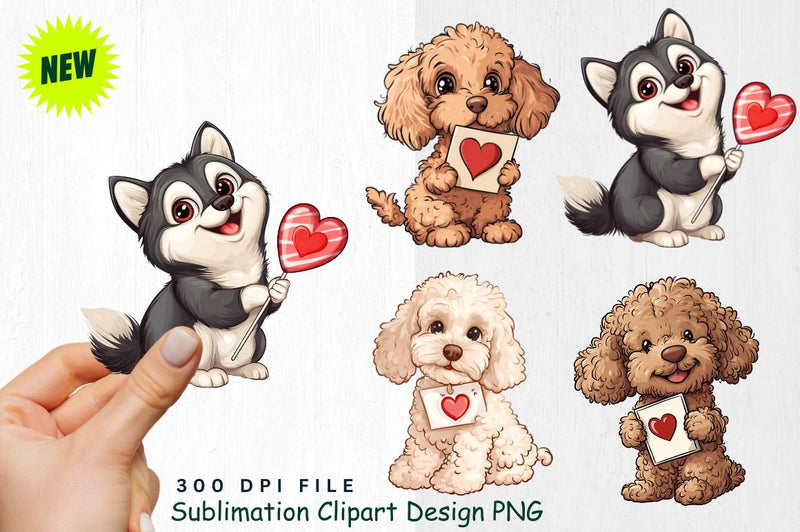 Poodle with Valentine Card Clipart Sublimation Regulrcrative 