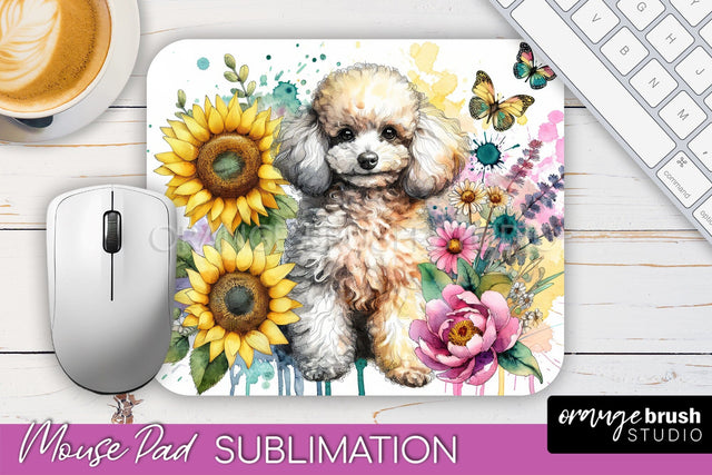 Poodle2 Mouse Pad Design - Dog Mom Floral Mousepad Sublimation Sublimation OrangeBrushStudio 