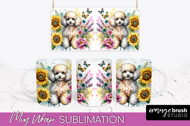 Poodle2 Mug Wrap - Dog Mom Floral Coffee Mug PNG Sublimation Sublimation OrangeBrushStudio 