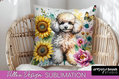 Poodle2 Pillow Cover - Dog Mom Floral Pillow Sublimation Sublimation OrangeBrushStudio 
