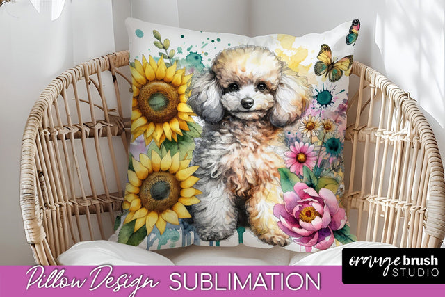 Poodle2 Pillow Cover - Dog Mom Floral Pillow Sublimation Sublimation OrangeBrushStudio 