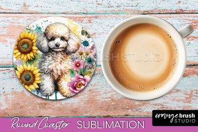 Poodle2 Round Coaster - Dog Mom Floral Coaster Sublimation Sublimation OrangeBrushStudio 